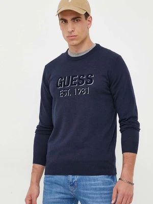 Guess sweter z domieszką jedwabiu kolor granatowy lekki