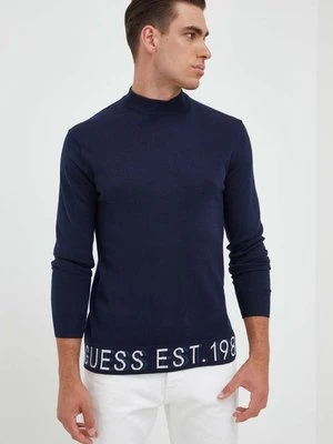 Guess sweter z domieszką jedwabiu kolor granatowy lekki