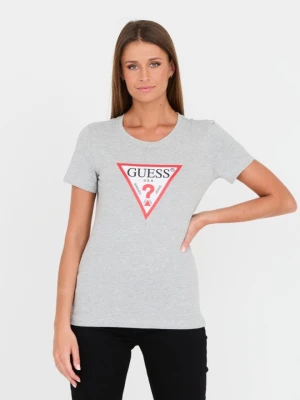 GUESS Szary damski t-shirt bawełniany Original Tee, Rozmiar XL