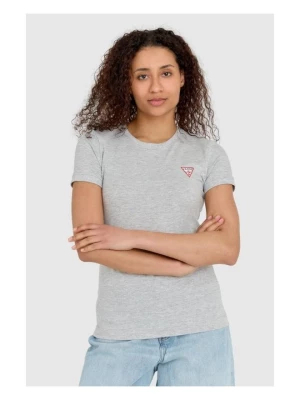 GUESS Szary t-shirt damski slim fit z małym logo