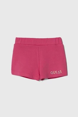Guess szorty bawełniane dziecięce kolor różowy z aplikacją