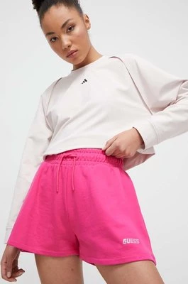 Guess szorty bawełniane kolor fioletowy melanżowe high waist