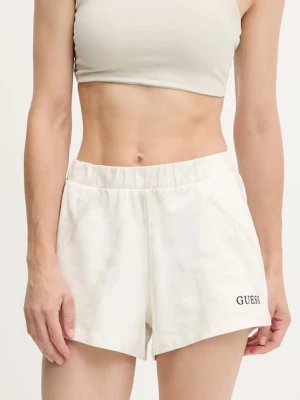 Guess szorty damskie kolor beżowy wzorzyste medium waist V5GD11 KCRQ0
