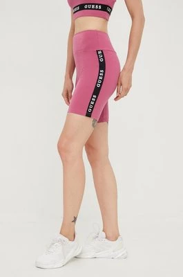 Guess szorty damskie kolor fioletowy z nadrukiem medium waist