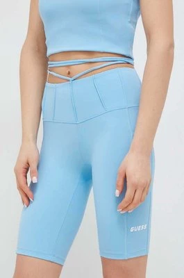 Guess szorty damskie kolor niebieski gładkie high waist