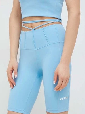 Guess szorty damskie kolor niebieski gładkie high waist