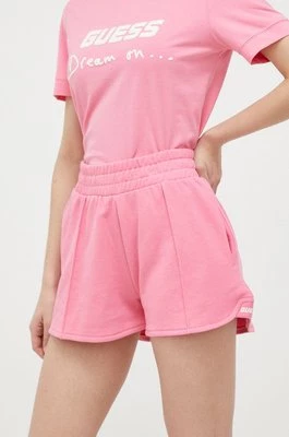 Guess szorty damskie kolor różowy gładkie high waist