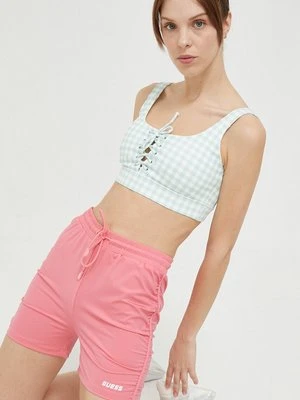 Guess szorty damskie kolor różowy gładkie high waist