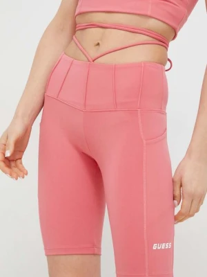 Guess szorty damskie kolor różowy gładkie high waist