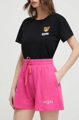 Guess szorty damskie kolor różowy z nadrukiem high waist E4GD01 KC5X0