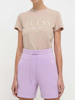 Guess szorty ELLY damskie kolor fioletowy gładkie high waist V2YD10 K7UW2