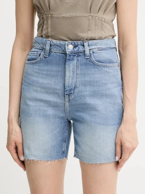 Guess szorty jeansowe damskie kolor niebieski gładkie high waist W5GD47 D5B94