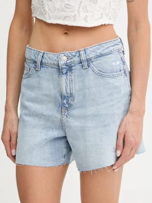 Guess szorty jeansowe damskie kolor niebieski gładkie high waist W5GD74 D5B96