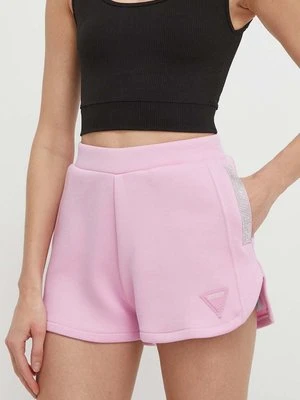 Guess szorty KIARA damskie kolor różowy z aplikacją high waist V4GD16 FL04P