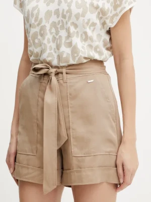 Guess szorty NINA damskie kolor beżowy gładkie high waist W5GD1R WG4C2