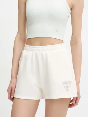 Guess szorty ROBERTA damskie kolor beżowy z aplikacją high waist V5GD19 KC3D2