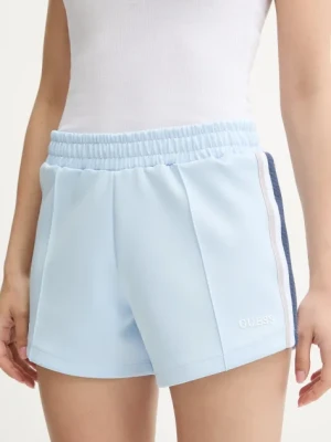 Guess szorty YARROW damskie kolor niebieski z aplikacją high waist V5GD14 KCRU2