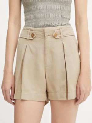 Guess szorty z domieszką lnu SHAYE damskie kolor zielony gładkie high waist W5GD1J WG8N0
