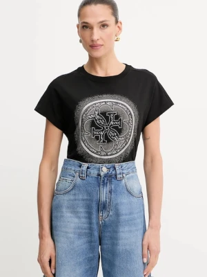 Guess t-shirt bawełniany 4G damski kolor czarny W5YI14 I3Z14
