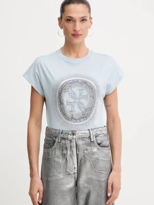 Guess t-shirt bawełniany 4G damski kolor fioletowy W5YI14 I3Z14