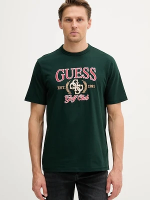 Guess t-shirt bawełniany 4G męski kolor zielony z aplikacją M5YI22 K8FQ4