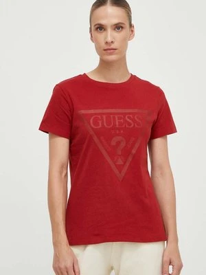 Guess t-shirt bawełniany ADELE kolor czerwony V2YI07 K8HM0