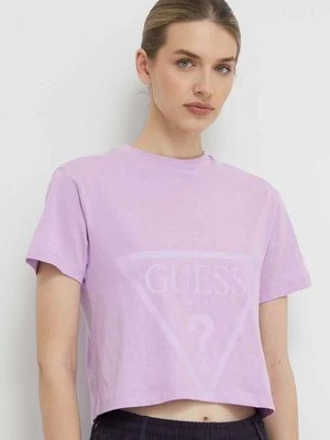 Guess t-shirt bawełniany ADELE kolor fioletowy V2YI06 K8HM0