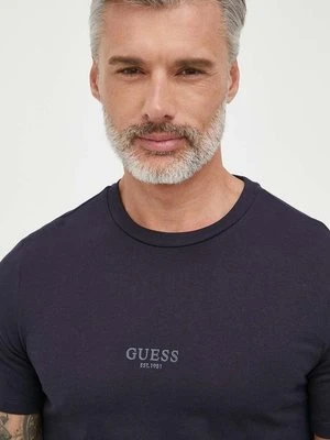 Guess t-shirt bawełniany AIDY kolor granatowy z aplikacją M2YI72 I3Z14