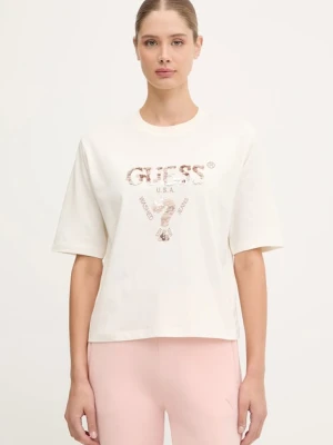 Guess t-shirt bawełniany AURLIE damski kolor beżowy V4YI06 I3Z14