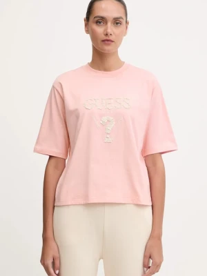 Guess t-shirt bawełniany AURLIE damski kolor różowy V4YI06 I3Z14