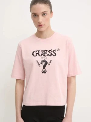 Guess t-shirt bawełniany AURLIE kolor różowy V4YI06 I3Z14