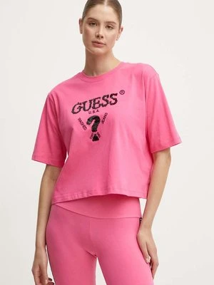 Guess t-shirt bawełniany AURLIE kolor różowy V4YI06 I3Z14