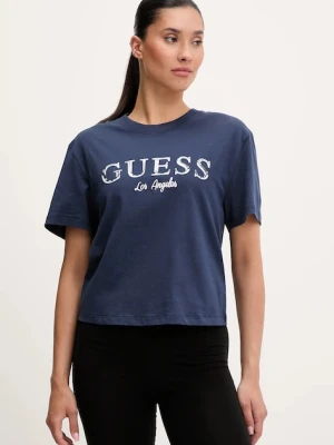 Guess t-shirt bawełniany CLEMATIS damski kolor granatowy V5GI09 K9RM1