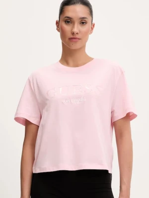 Guess t-shirt bawełniany CLEMATIS damski kolor różowy V5GI09 K9RM1