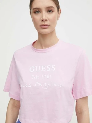 Guess t-shirt bawełniany DAKOTA damski kolor różowy V4GI13 JA914