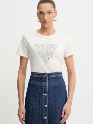 Guess t-shirt bawełniany damski kolor beżowy W5BI34 K9RM1