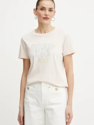 Guess t-shirt bawełniany damski kolor beżowy W5GI23 K9RM1