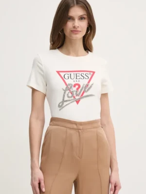 Guess t-shirt bawełniany damski kolor beżowy W5RI10 I3Z14