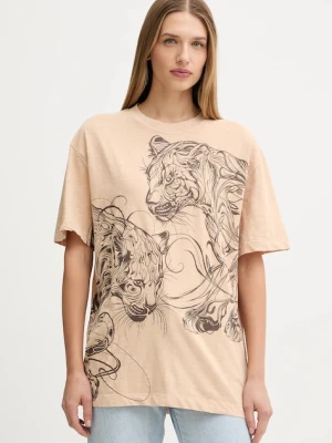 Guess t-shirt bawełniany damski kolor beżowy W5YI09 K6XN4