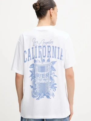 Guess t-shirt bawełniany damski kolor biały W5YI10 JA914