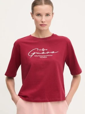 Guess t-shirt bawełniany damski kolor bordowy V5RI12 I3Z14