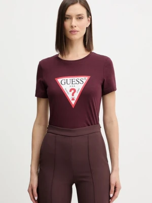 Guess t-shirt bawełniany damski kolor bordowy W1YI1B I3Z14