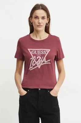 Guess t-shirt bawełniany damski kolor bordowy W4BI20 I3Z14