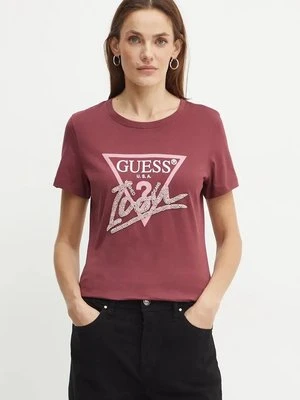 Guess t-shirt bawełniany damski kolor bordowy W4BI20 I3Z14