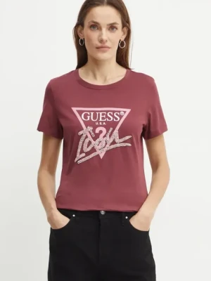 Guess t-shirt bawełniany damski kolor bordowy W4BI20 I3Z14