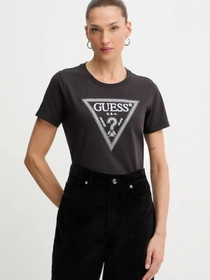 Guess t-shirt bawełniany damski kolor brązowy W5BI18 I3Z14