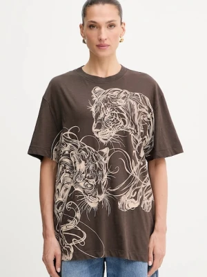 Guess t-shirt bawełniany damski kolor brązowy W5YI09 K6XN4