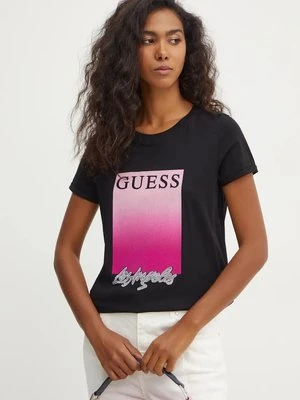 Guess t-shirt bawełniany damski kolor czarny W4BI30 JA914