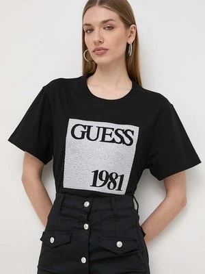 Guess t-shirt bawełniany damski kolor czarny W4GI16 I3Z14