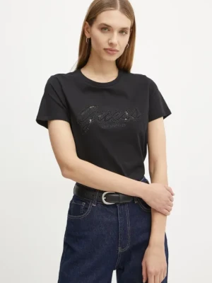 Guess t-shirt bawełniany damski kolor czarny W5RI08 K9RM1